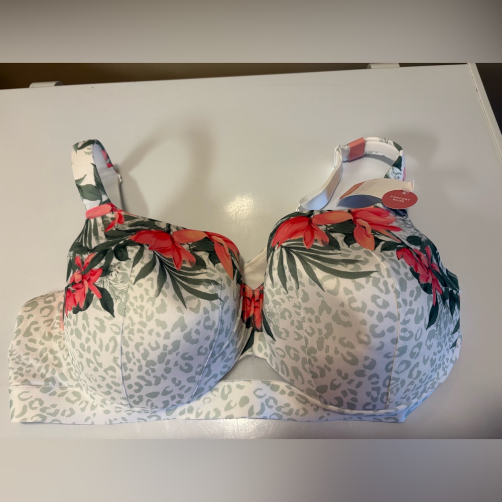 Floral Print Women's Bra with Red and Green Accents